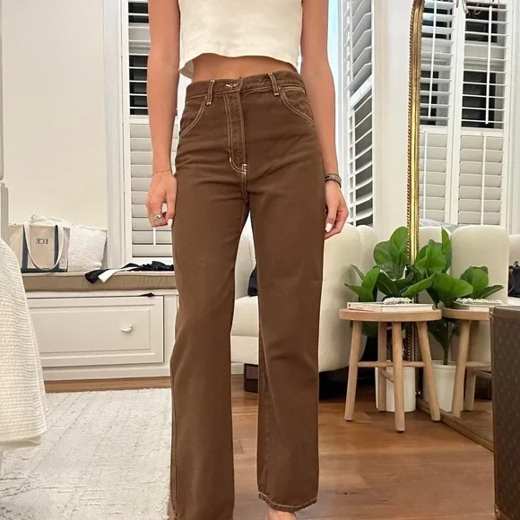 Reformation straight legged high waisted brown jeans size 25 - Picture 2 of 9